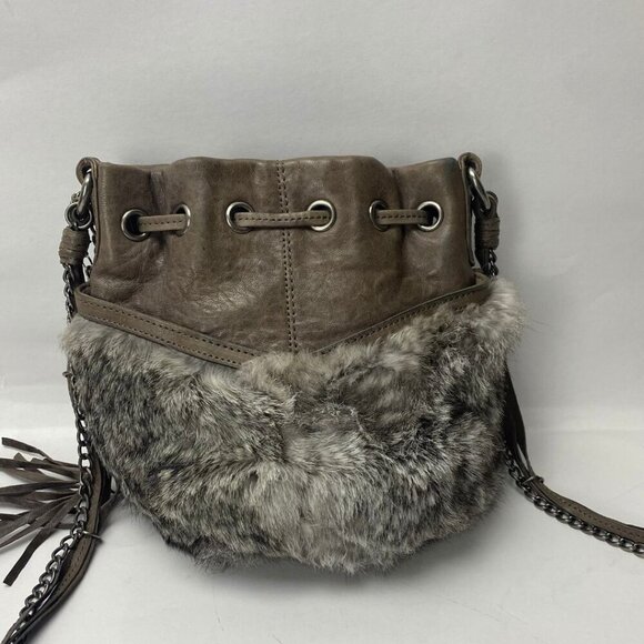 OLIVIA HARRIS Baby Ball Fur Drawstring Shoulder Bag with Chain Strap - Picture 3 of 13